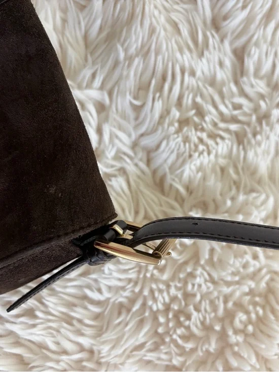 LOFT Dark Brown Suede Shoulder Bag with Gold Hardware - Picture 2 of 4